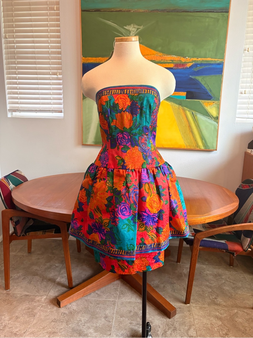 Vibrant Vintage Strapless Floral Tiered Mini Dress - Multicolor
